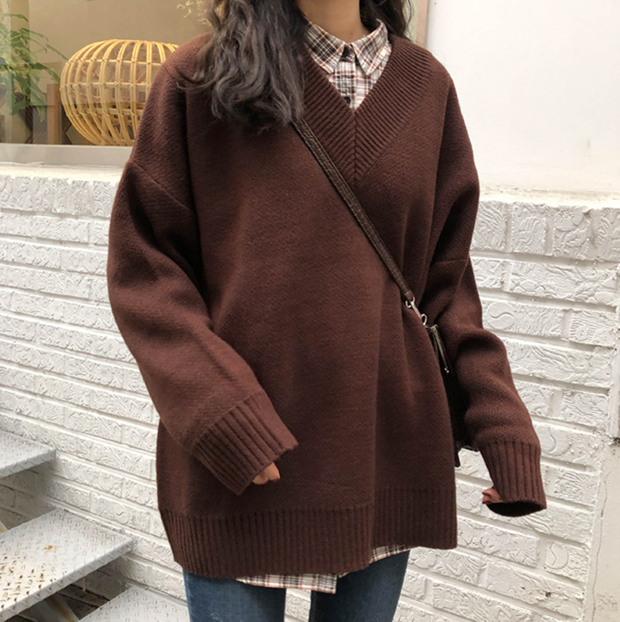 [Korean Style] Basic 5 Colors Loose Fit V-neck Thick Sweater
