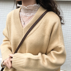 [Korean Style] Basic 5 Colors Loose Fit V-neck Thick Sweater