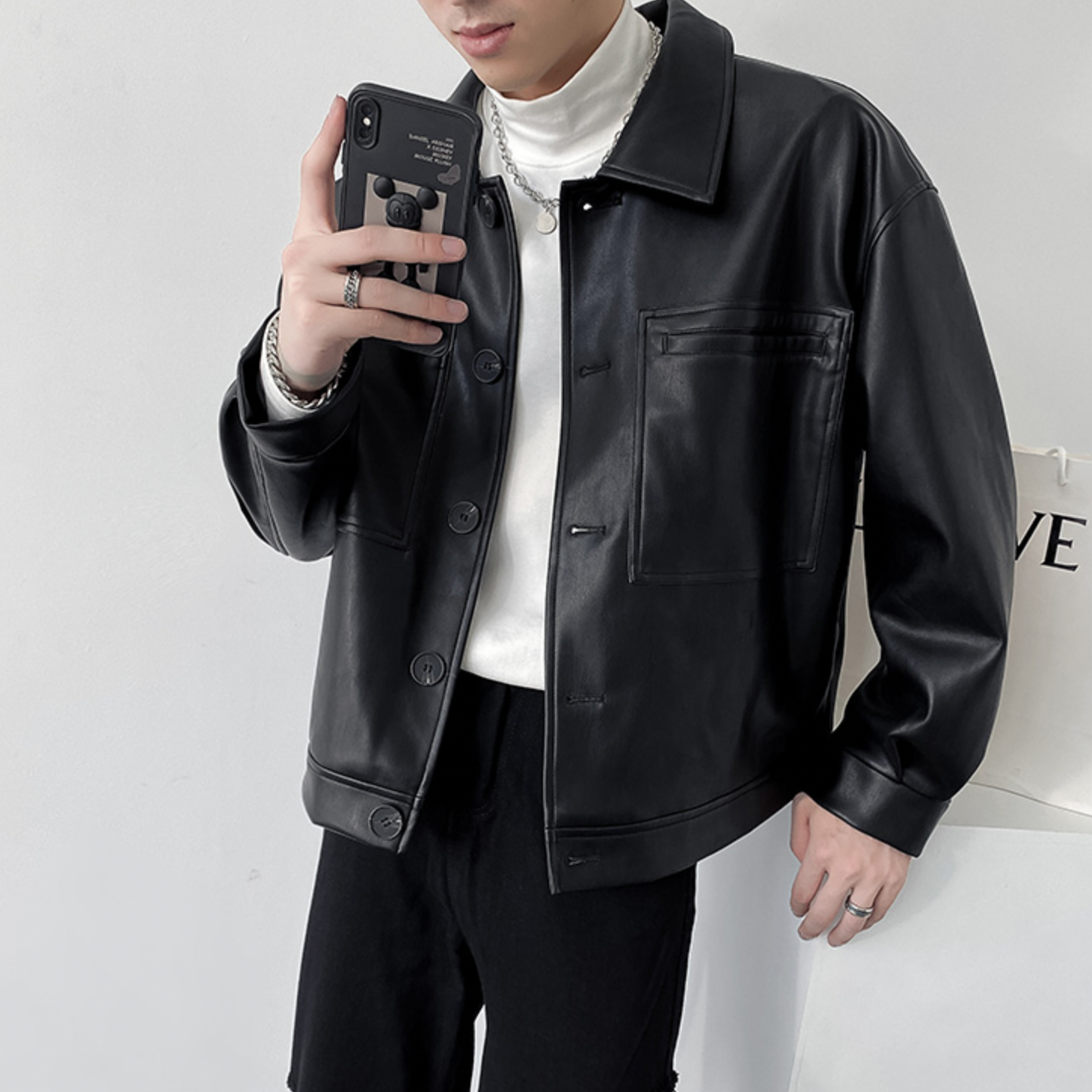 [Korean Style] 2 Colors Single Breasted Leather Jackets