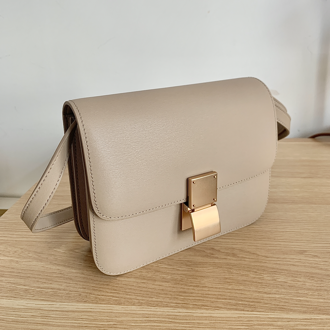Korean Style Small Size Minimalistic Brown Calfskin Leather 