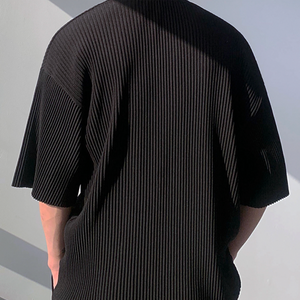 [Korean Style] Black Pleated Loose-Fit T-shirts