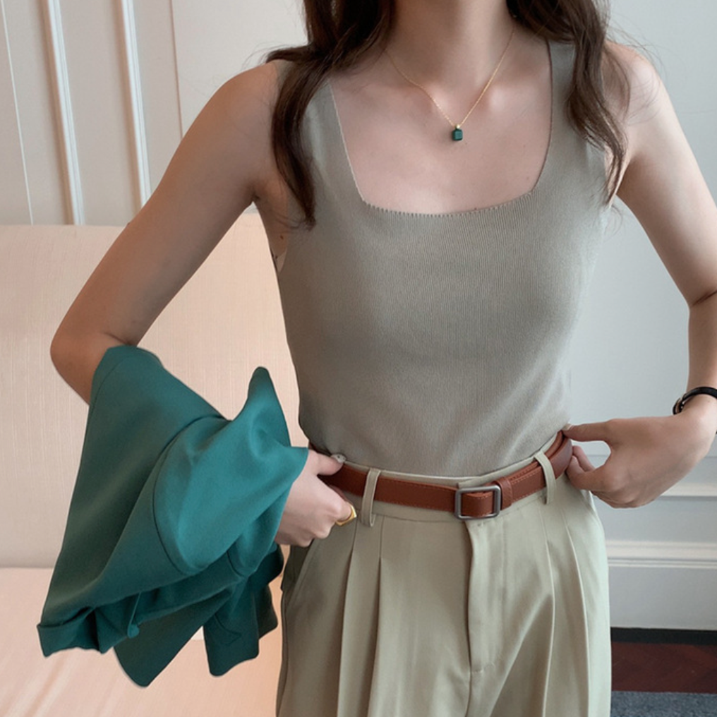 Korean Style] 4 Colors Square Neckline Knit Tank Top – Ordicle
