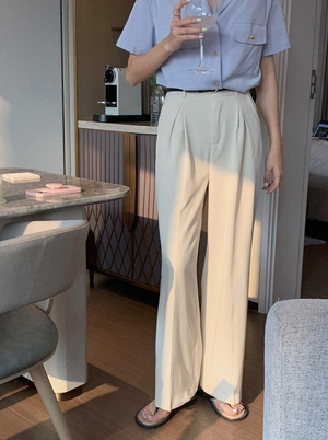 [Korean Style] Solid Color Pleated Wide Leg Dress-up Trouser