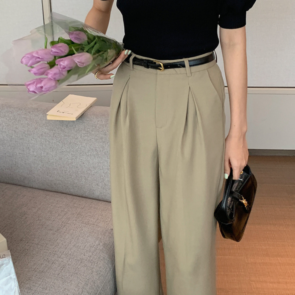 [Korean Style] Solid Color Pleated Wide Leg Dress-up Trouser