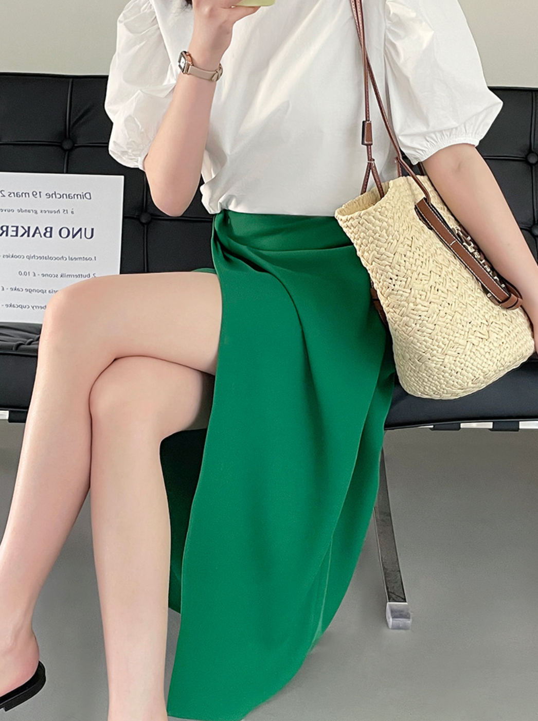 [Korean Style] Tulip Solid Color Split Midi Skirt