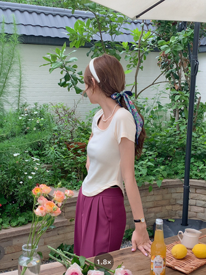 [Korean Style] 5 Colors U-neck Cap Sleeve Cropped Top