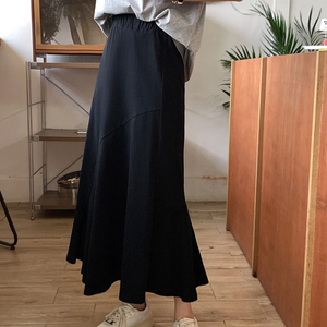 [Korean Style] Solid Color Cinched Waist A-line Mermaid Long Skirt