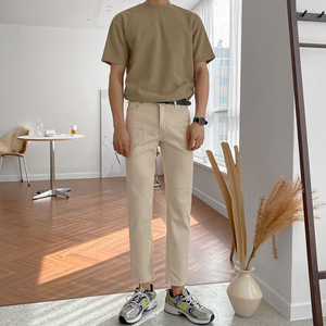 [Korean Style] Navy/Khaki Solid Color Round T-shirts