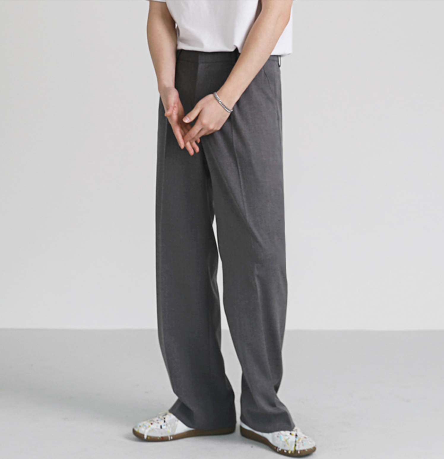 [Korean Style] Grey/black Ice Silk Wide Leg Pants