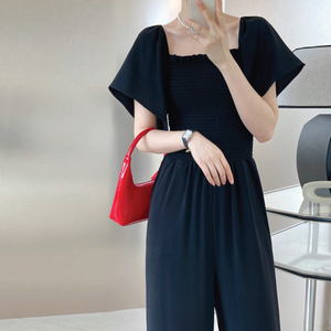 [Korean Style] Square Neck Short Sleeve Off-shoulder Jumpsuit Romper