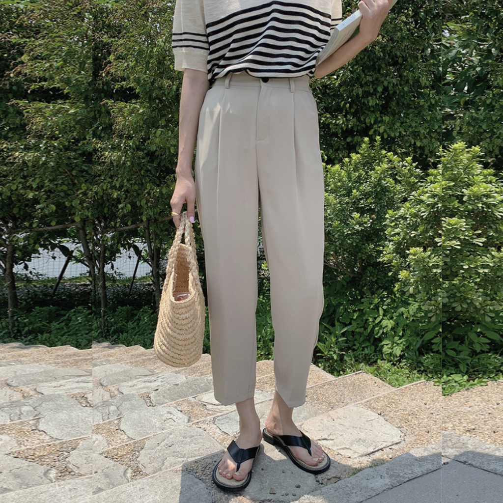 [Korean Style] Roghan Solid Color Pleated Cropped Pants