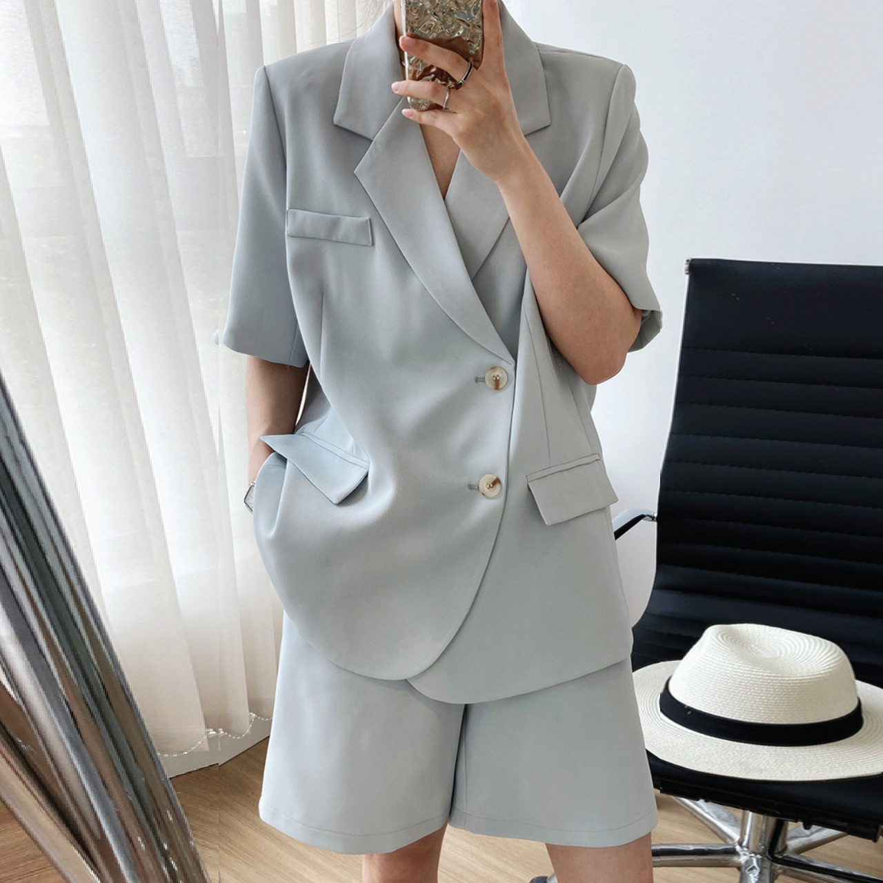 [Korean Style]  Short Sleeve Blazer Shorts Co-ord Matching Set