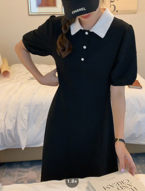 [Korean Style] Polo Collared Short Sleeve One Piece Dress
