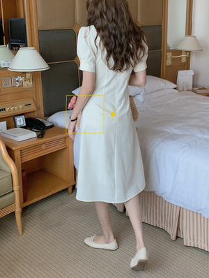 [Korean Style] High Quality Off-white Lace-Up Button Down Midi Dress