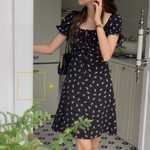 [Korean Style] Bow Print A Line Summer Short Dress