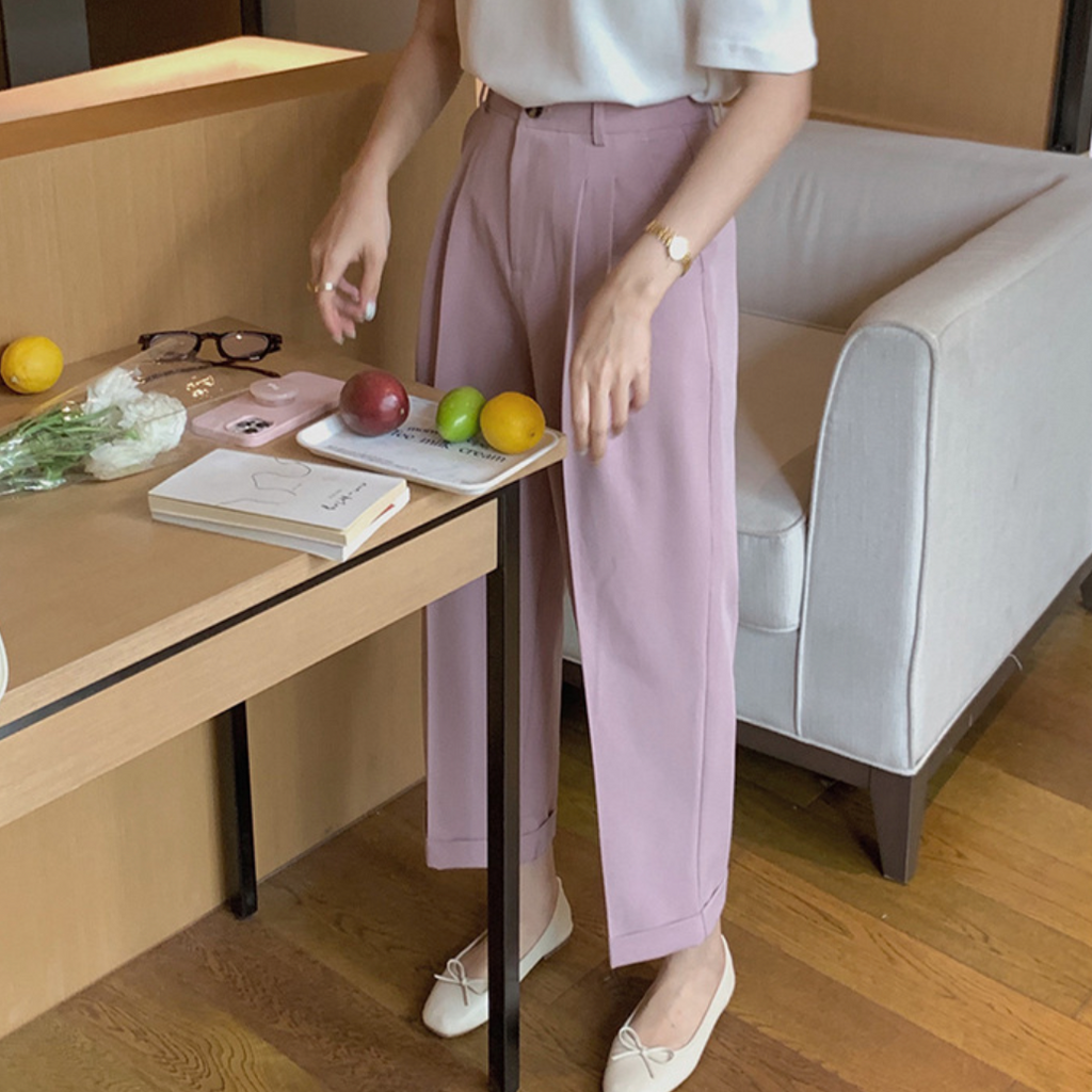 [Korean Style] High Quality 4 Color Pleated Cropped Pants