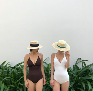 [Korean Style] Solid Color Crisscross Push Up One Piece Swimsuit