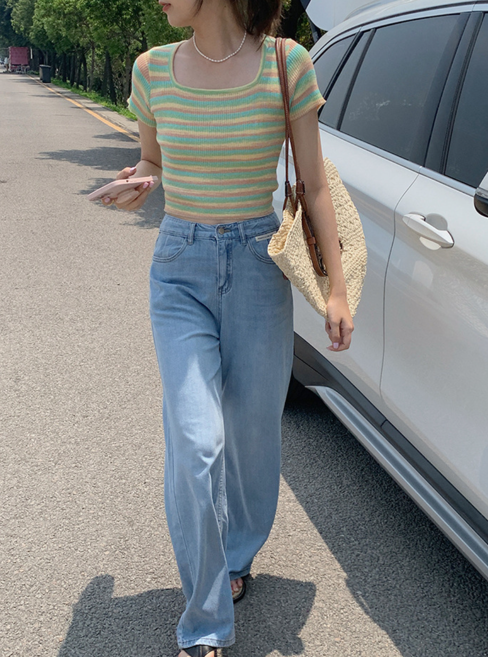[Korean Style] Light Weight High Rise Wide Leg Denim Jeans