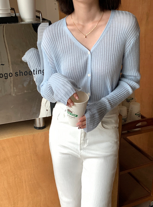 [Korean Style] 7 Color V-Neck Rib Knit Top Cardigan