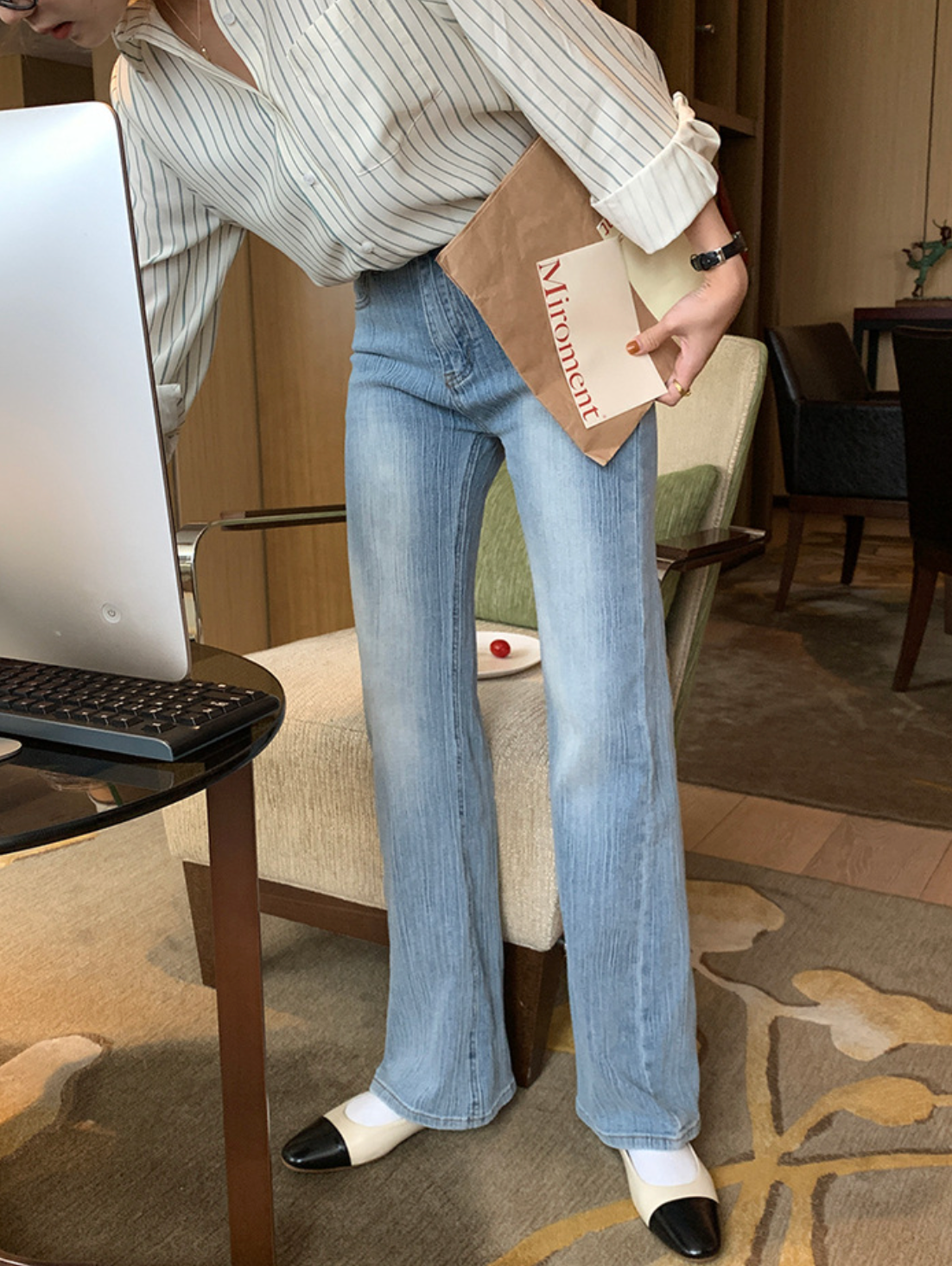 [Korean Style] High Rise Light Washed Bootcut Flare Jeans