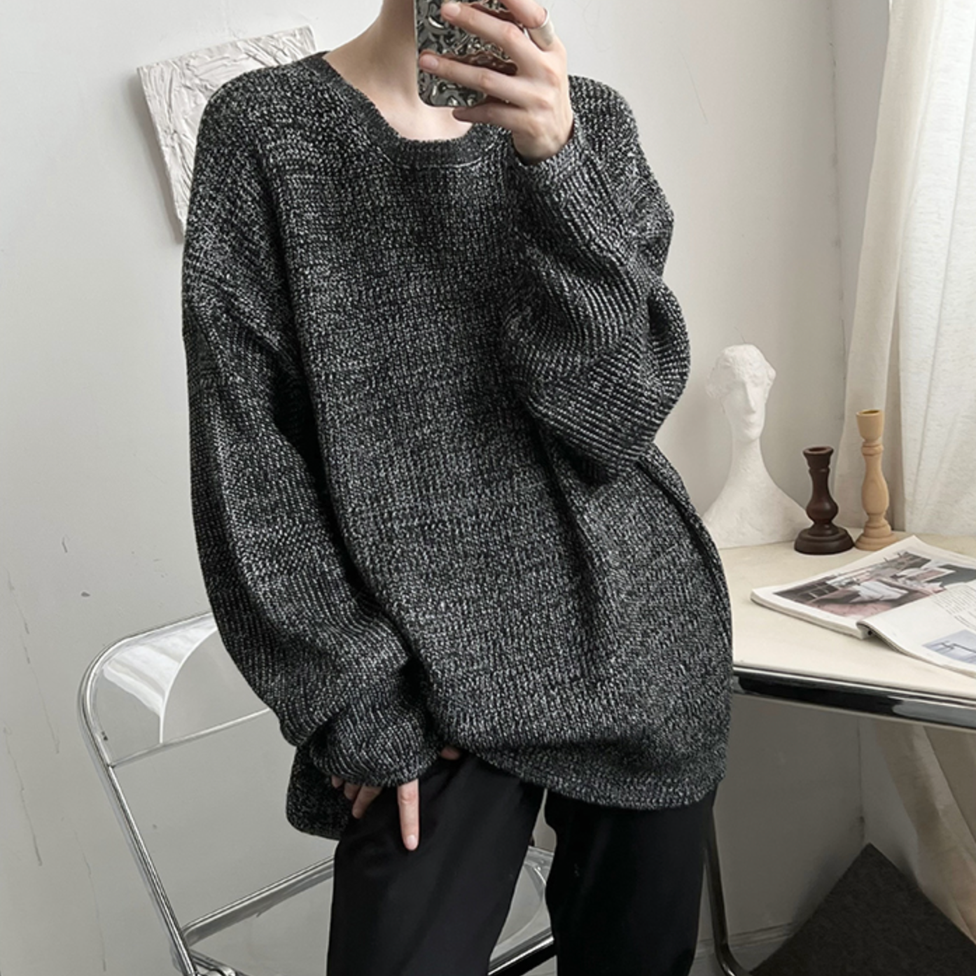 [Korean Style] Khaki/Grey Loose Wool Sweaters