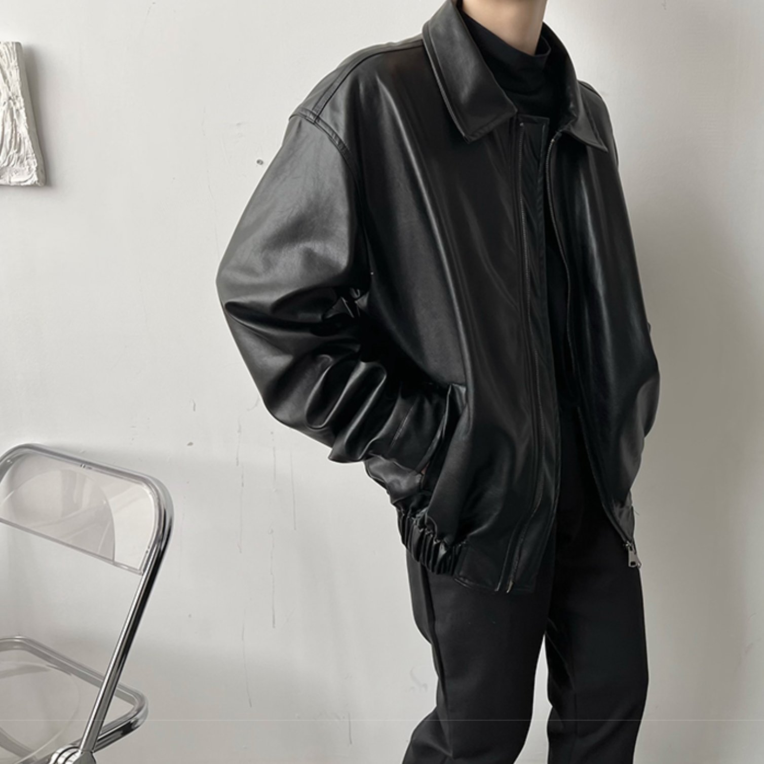 [Korean Style] Retro Faux Leather Motorcycle Jackets