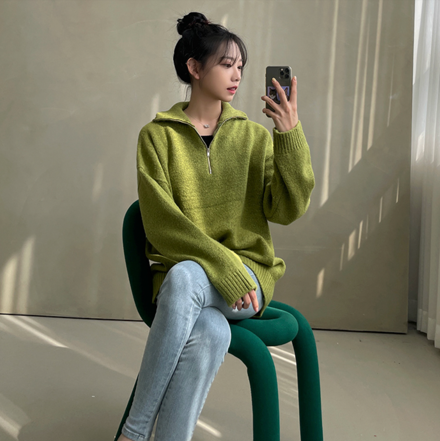 [Korean Style] 3 Colors Wool Zip Pullover Sweaters