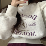 [Korean Style] 2 Color Pearl Embellished Cropped Graphic Sweatshirt