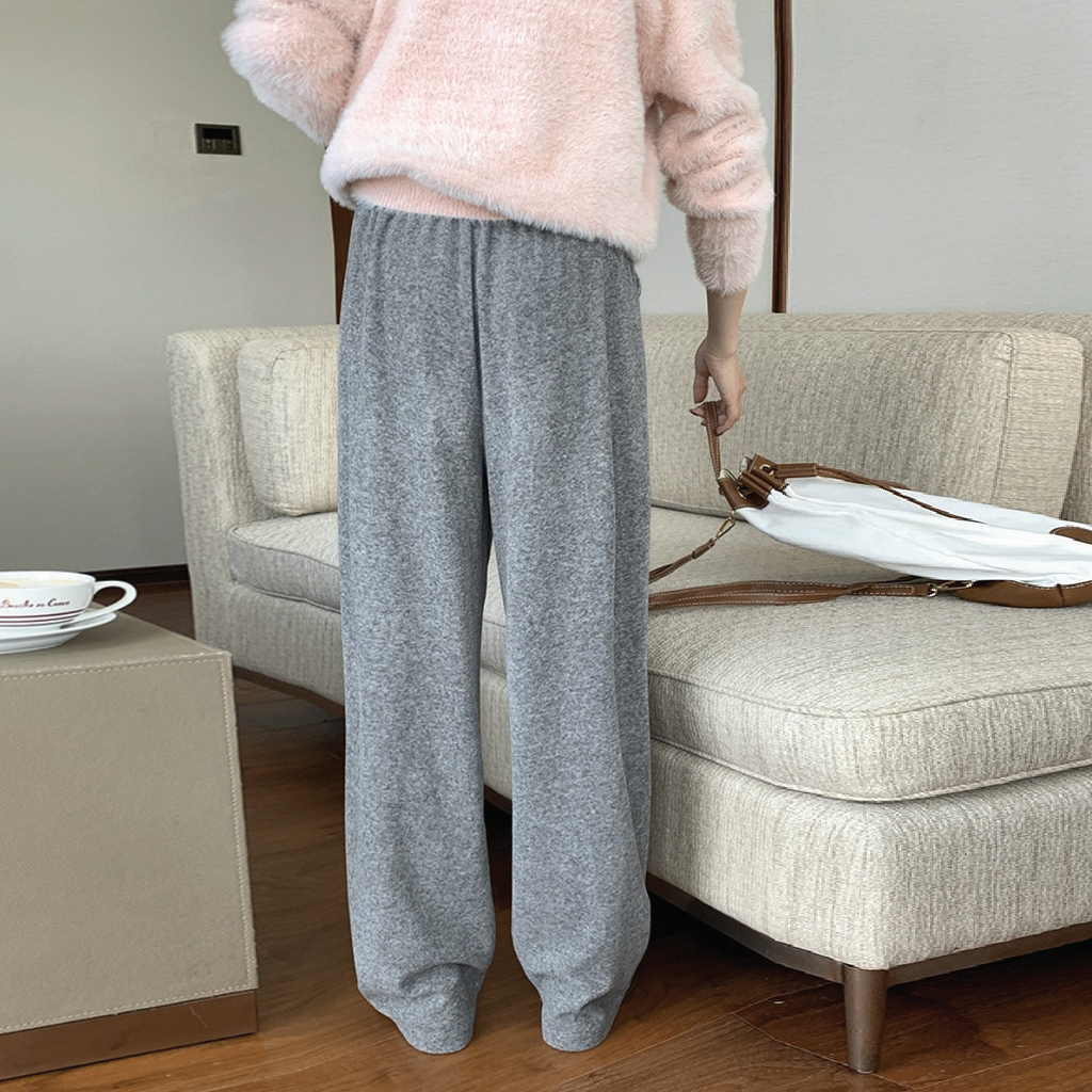 [Korean Style] Laidback 3 Color Cinched Waist Full Length Wide Leg Knit Pants