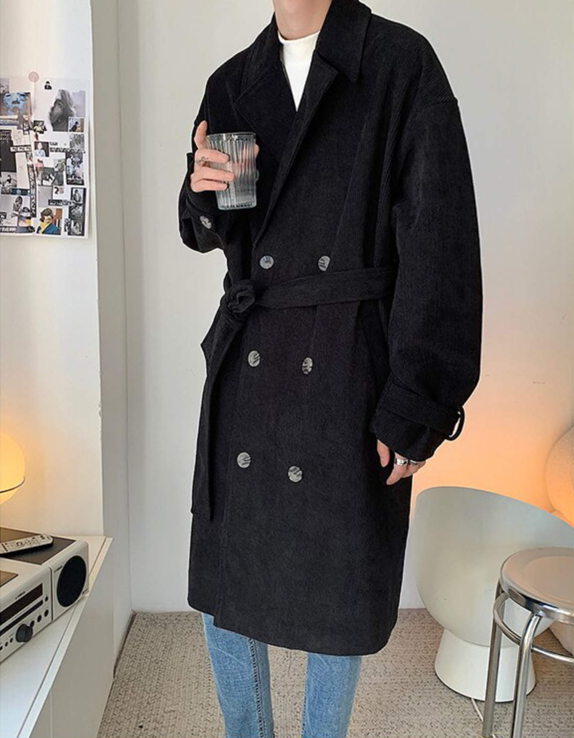 [Korean Style] 2 Colors Corduroy Oversized Double Coats