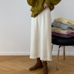 [Korean Style] Cinched Waist Frayed Hem Winter Long Skirt w/ Back Slit