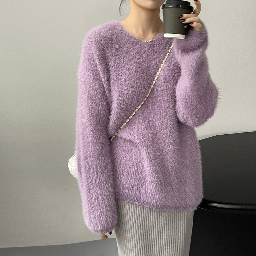 [Korean Style] Loose Fit Fluffy Laidback Solid Color Mohair Sweater