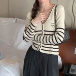 [Korean Style] V-neck Striped Fine Knit Top Cardigan