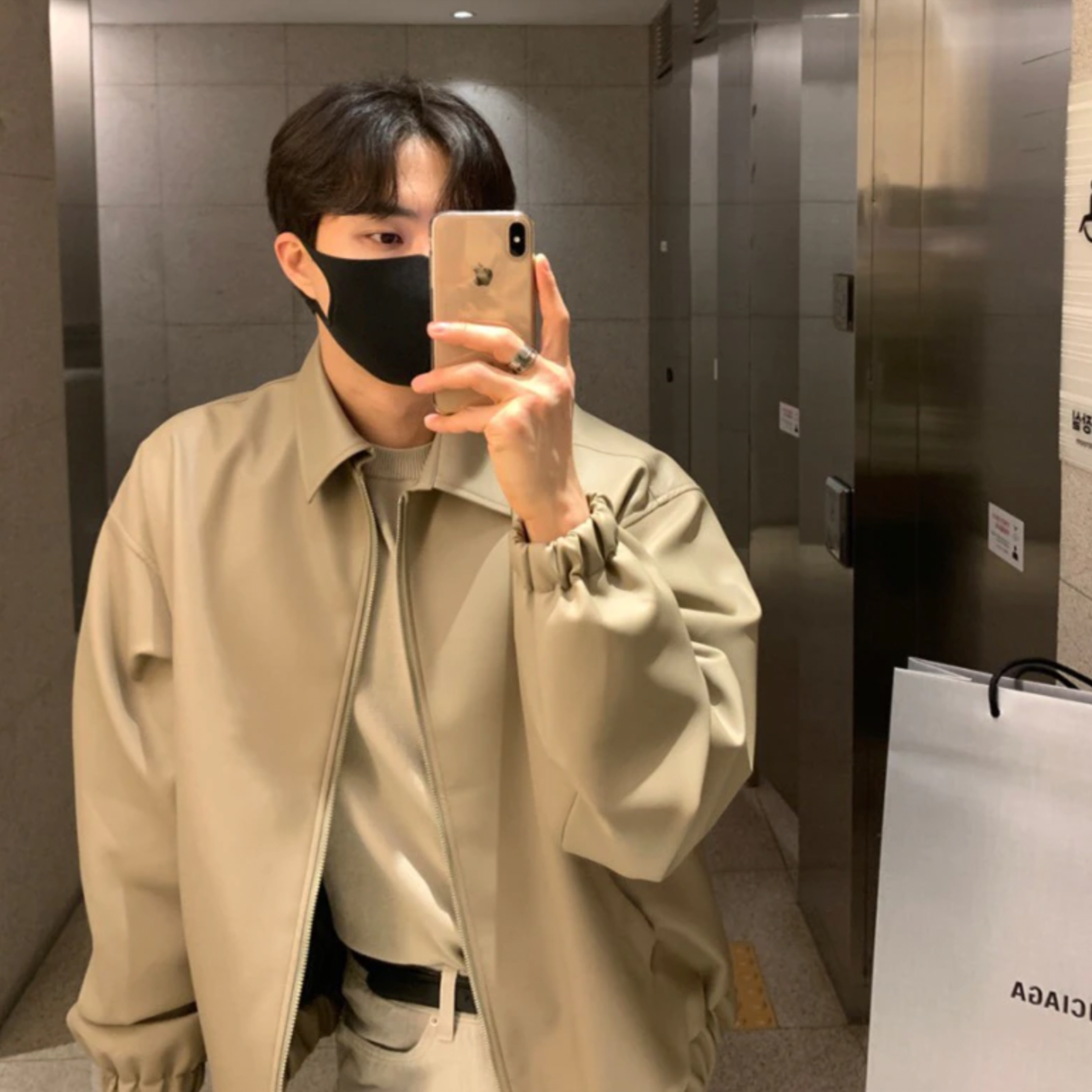 [Korean Style] Khaki/Black Oxford Zipper Jackets