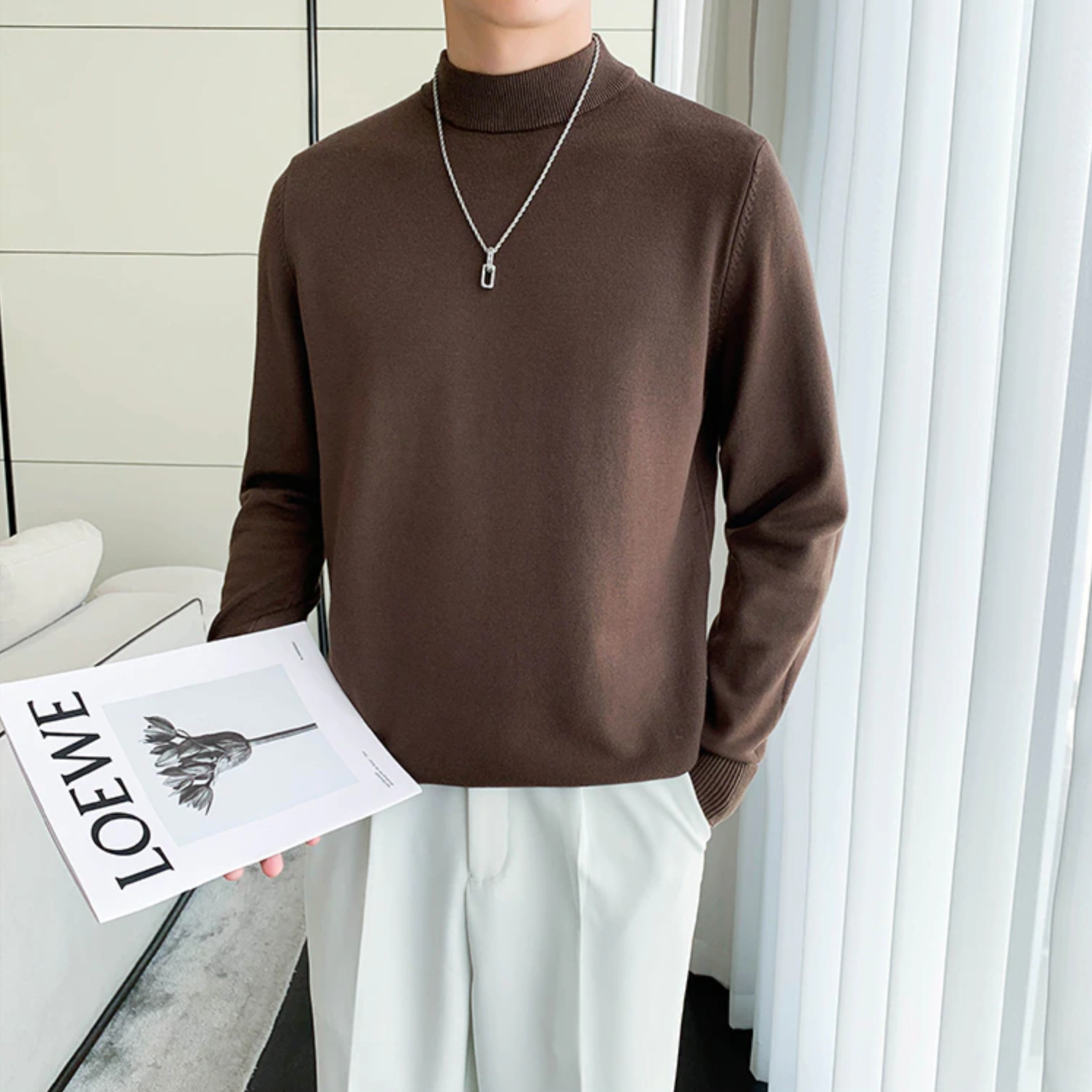 [Korean Style] 5-color Knitted Pullover Half-Turtleneck Sweaters