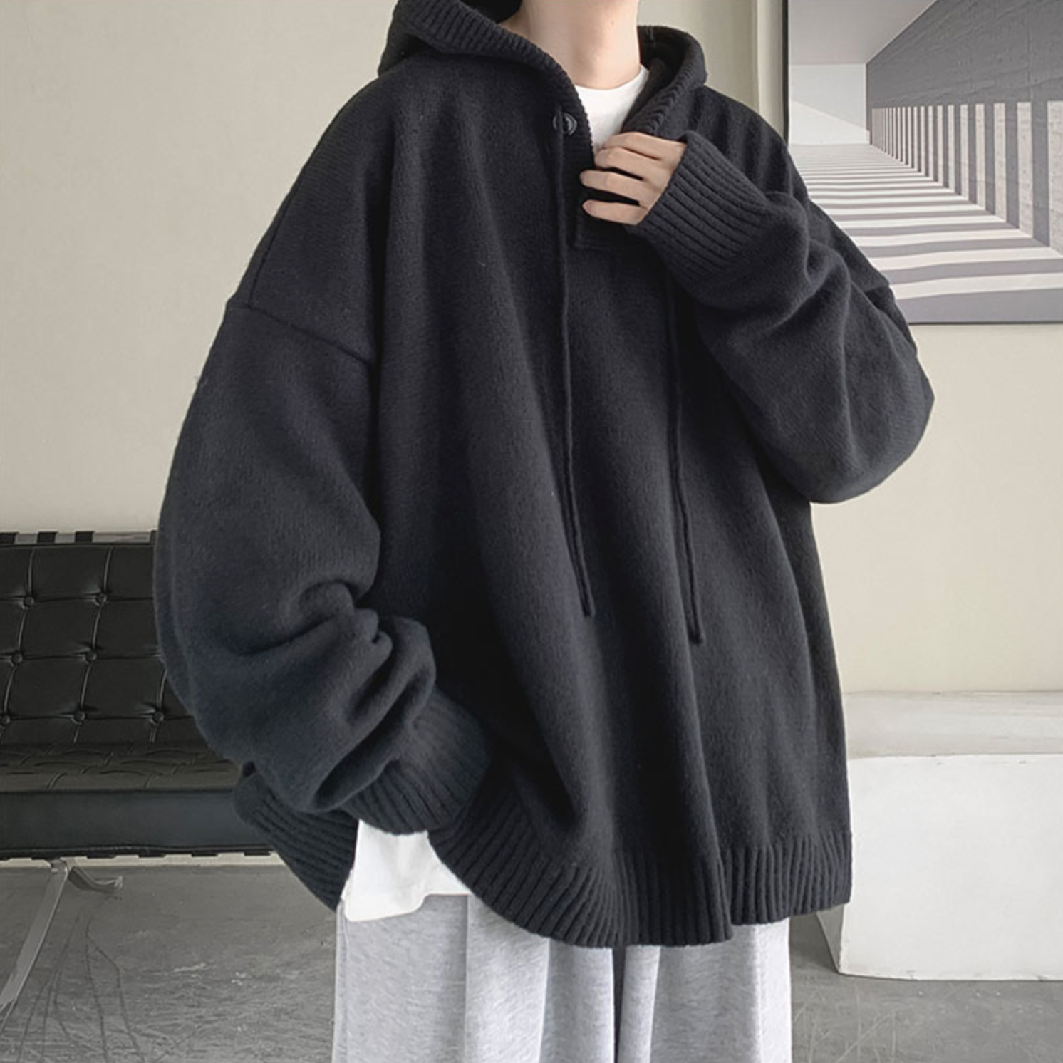 [Korean Style] 2 Colors Oversized Wool Hooded Sweaters