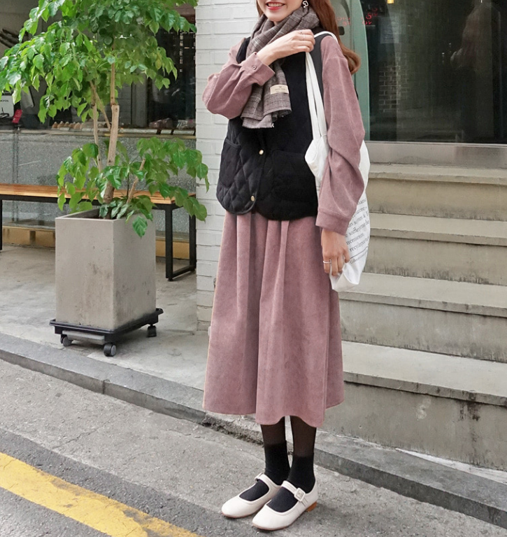 [Korean Style] Long Sleeve Velvet Shirts Dress