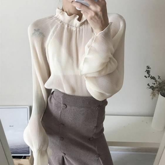 [Korean Style] Heetah See Through Ruffle Blouse