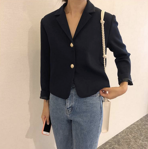 [Korean Style] Navy Vintage Style Short Blazer
