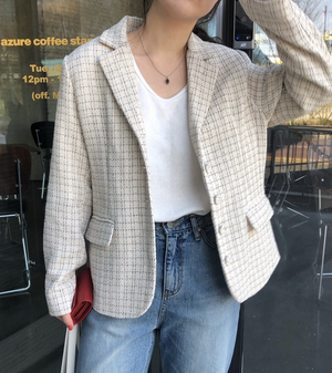 [Korean Style] Chloe Vintage Single Breasted Pattern Blazer