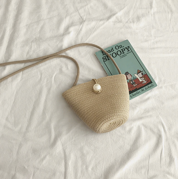 [Korean Style] Pearl Mini Straw Bucket Bag