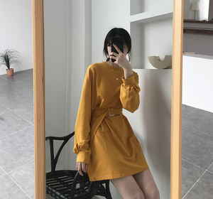 [Korean Style] 7 Color Casual Belted Mini Dress