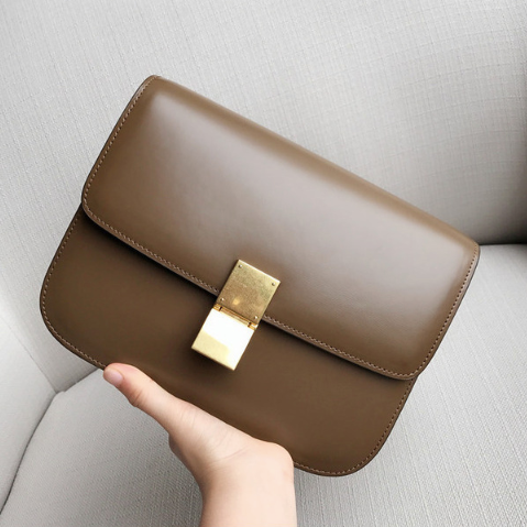 Korean Style Small Size Minimalistic Brown Calfskin Leather 