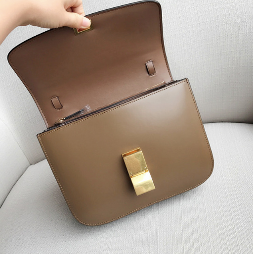 Korean Style Minimalistic Brown Calfskin Leather Box Bag 