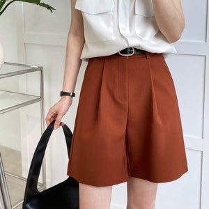 [Korean Style] Solid Color Pleated Bermuda Dress-up Shorts