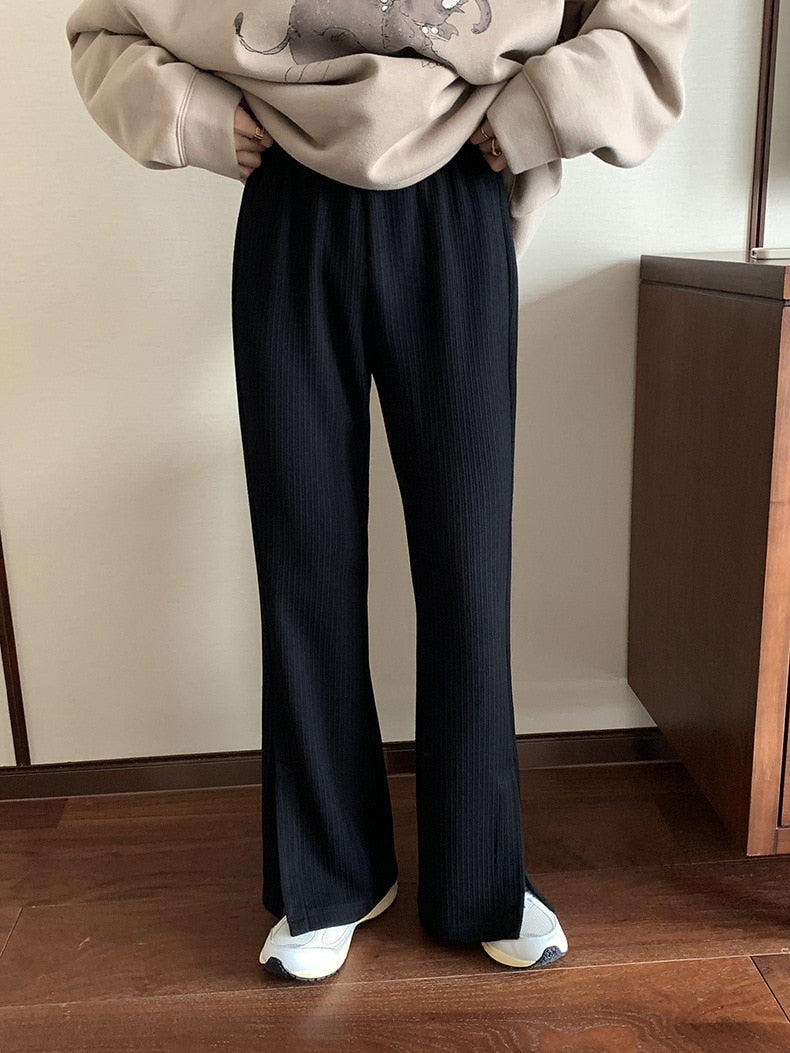 [Korean Style] Corduroy Cinched Waist Flare Pants w/ Slit