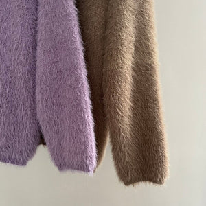 [Korean Style] Loose Fit Fluffy Laidback Solid Color Mohair Sweater