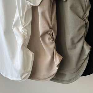 [Korean Style] Basic Solid Color V-neck Side Cinched Crop Top