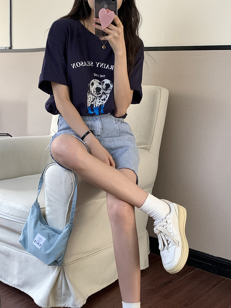 [Korean Style] Oversized Fit Puppy Graphic Box Tee