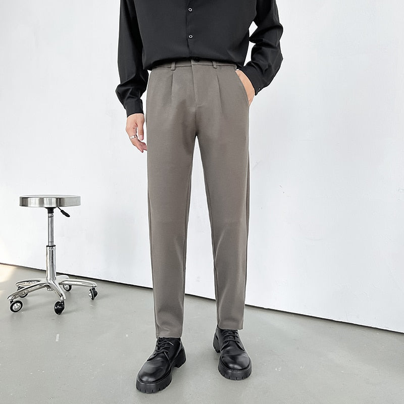 [Korean Style] 2 Colors Thick Woolen Slim-Fit Pants